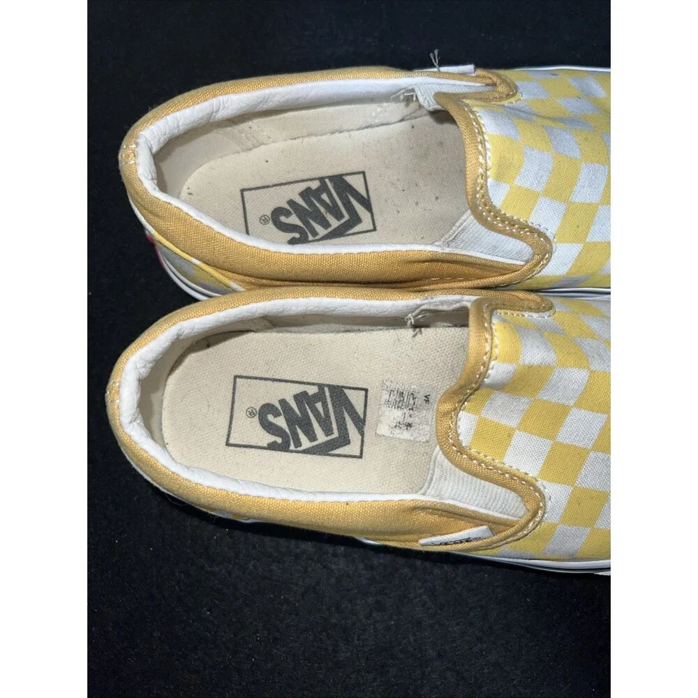 VANS Yellow Checkerboard Slip On Sneakers Unisex Skate Shoe Mens 4 Women’s 5.5